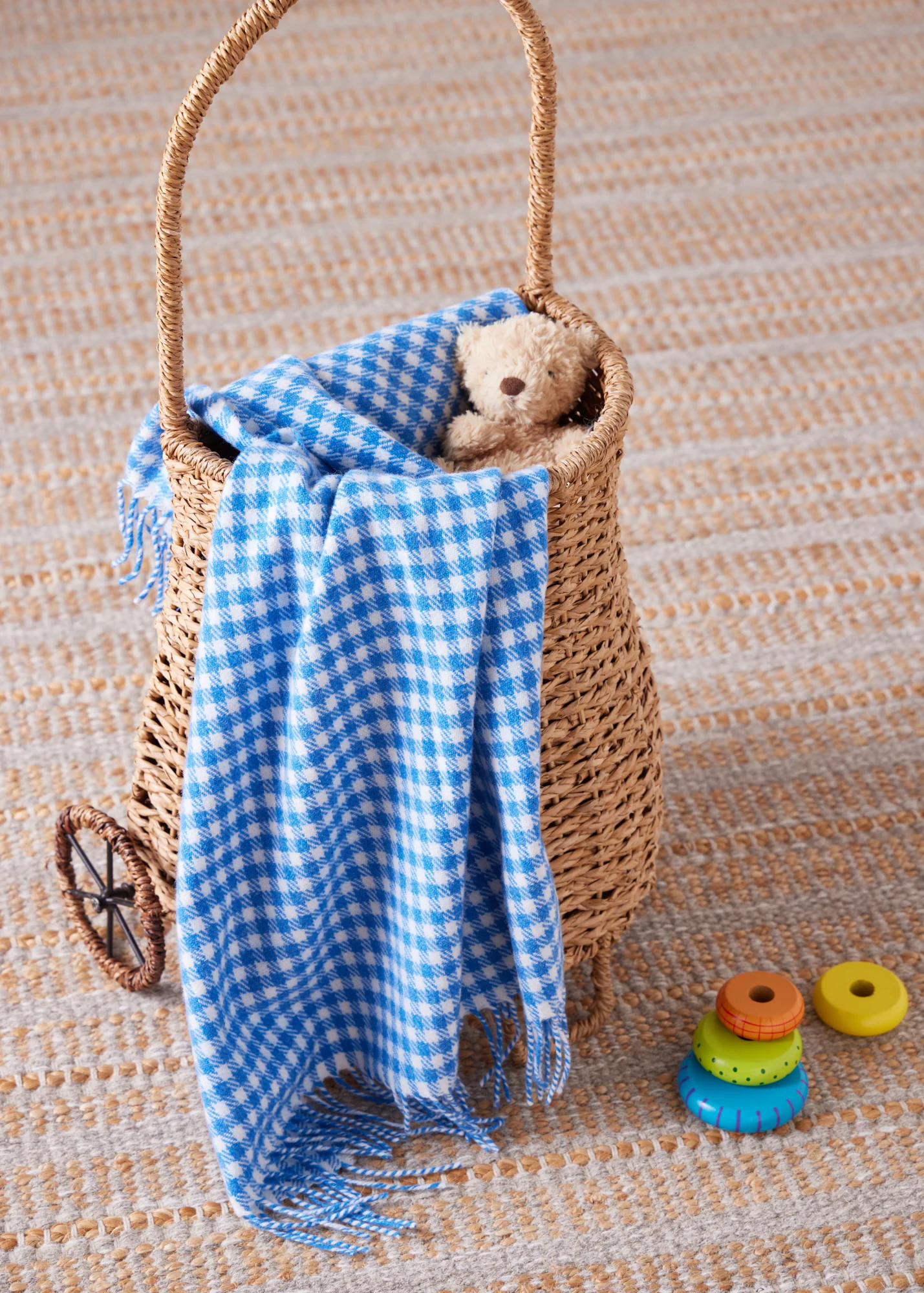 Foxford Blue Gingham Lambswool Baby Blanket
