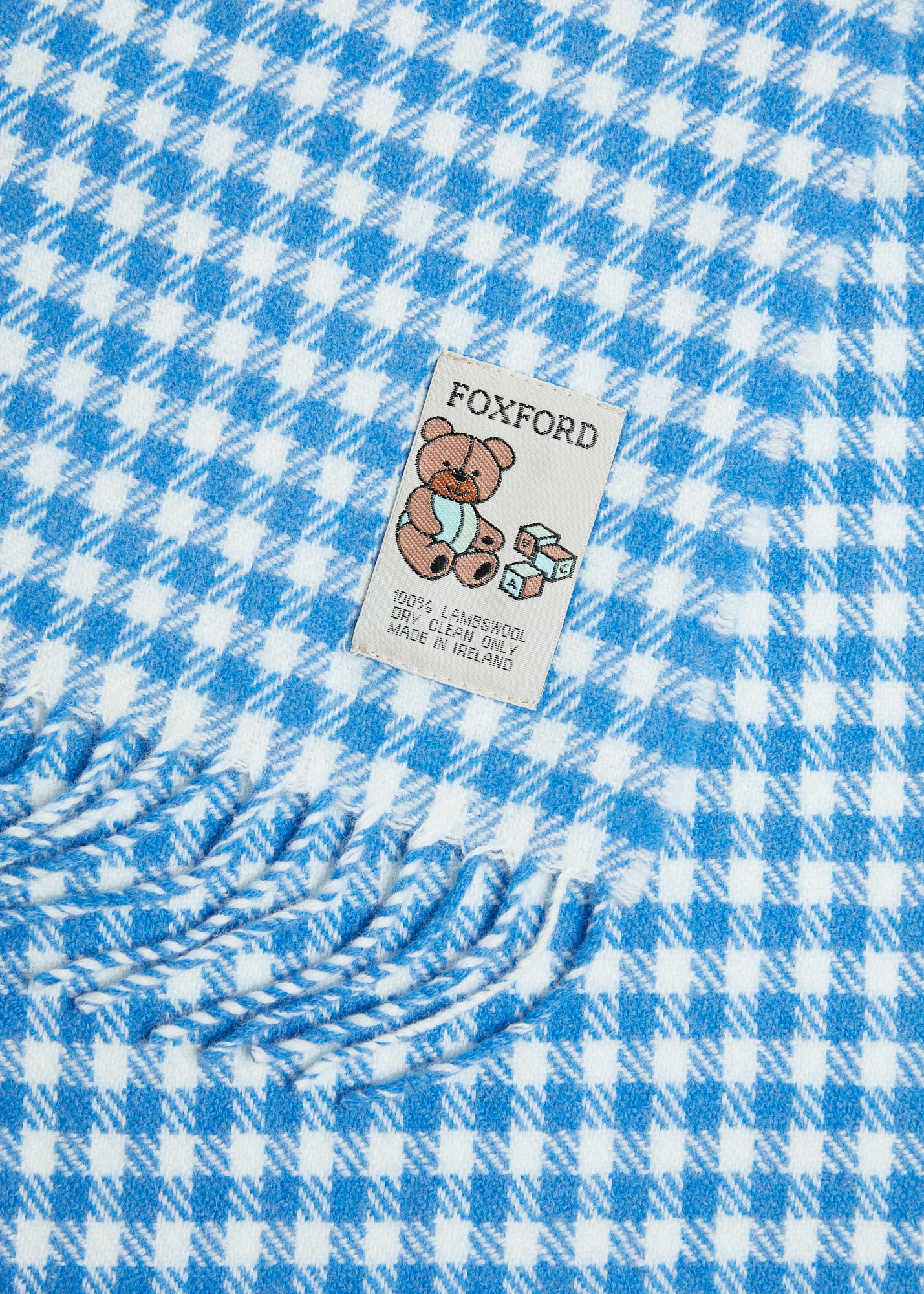 Foxford Blue Gingham Lambswool Baby Blanket - Image 2