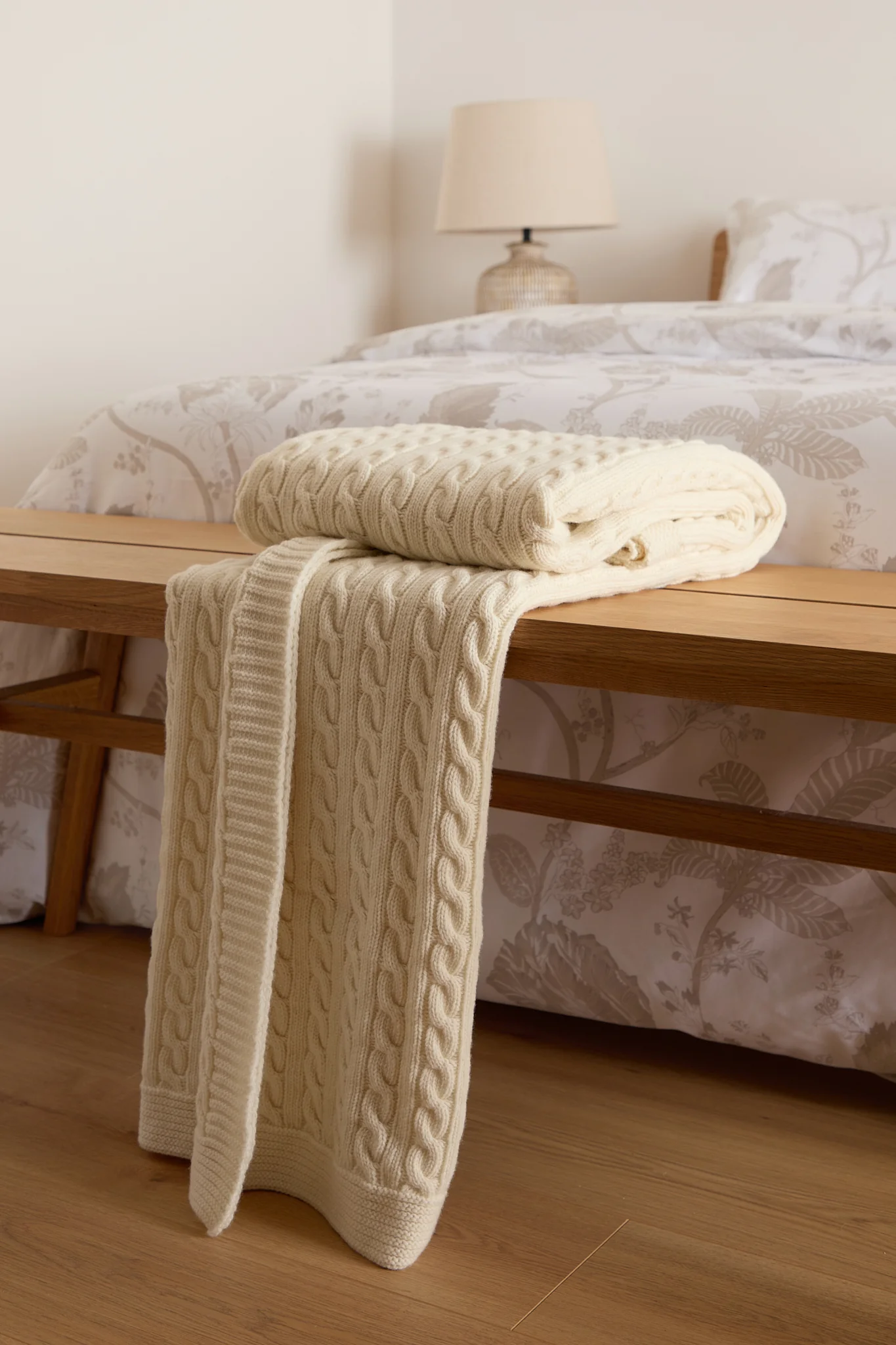 Foxford Cable Knit Cream Merino Bed Blanket - Image 2