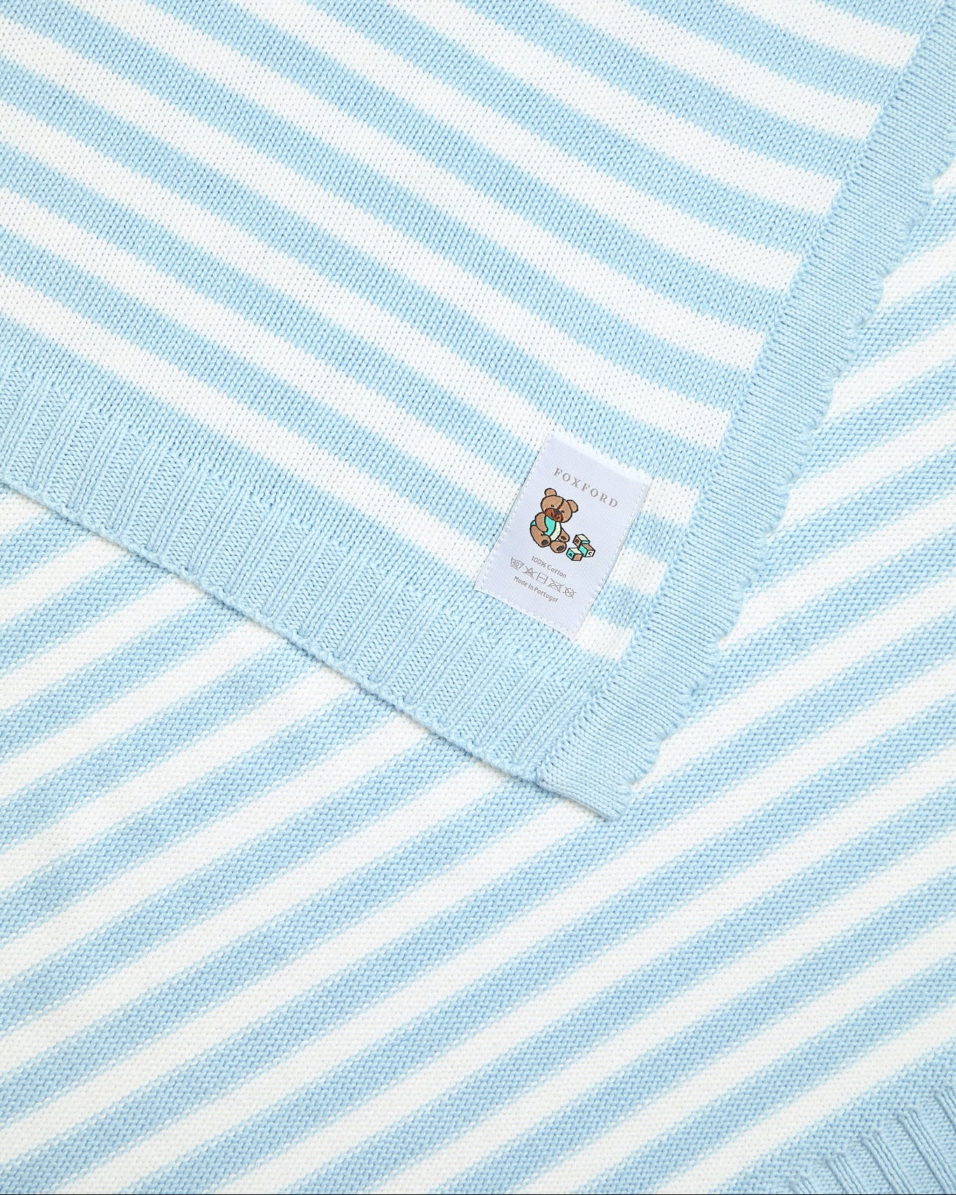 Foxford Cotton Baby Blanket- Blue Stripe - Image 4