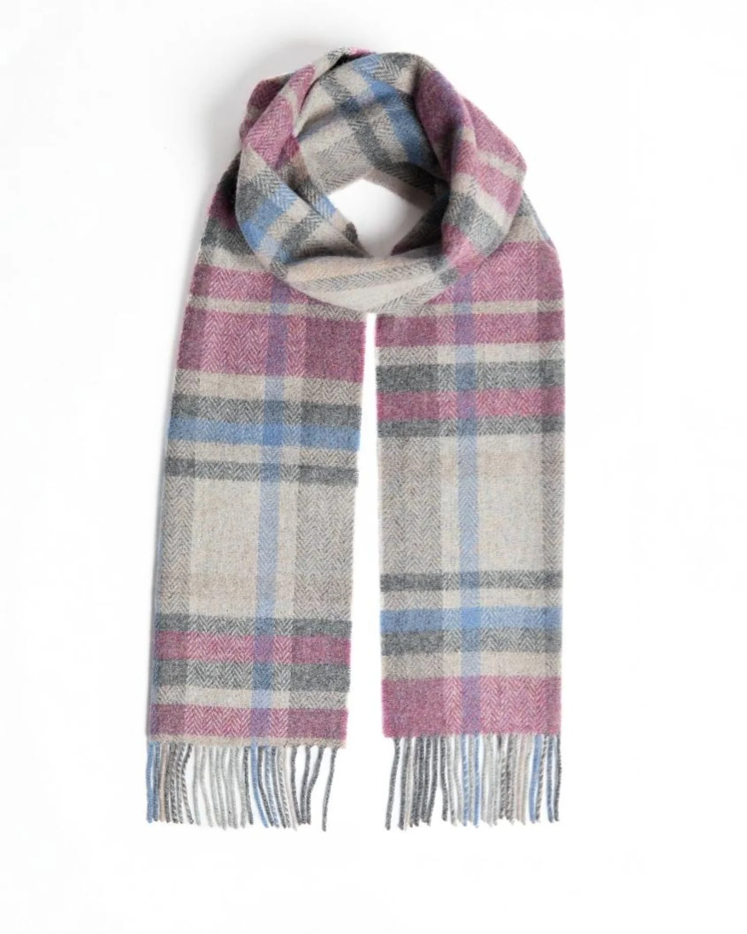 Foxford Damask Grey Tartan Lambswool Scarf