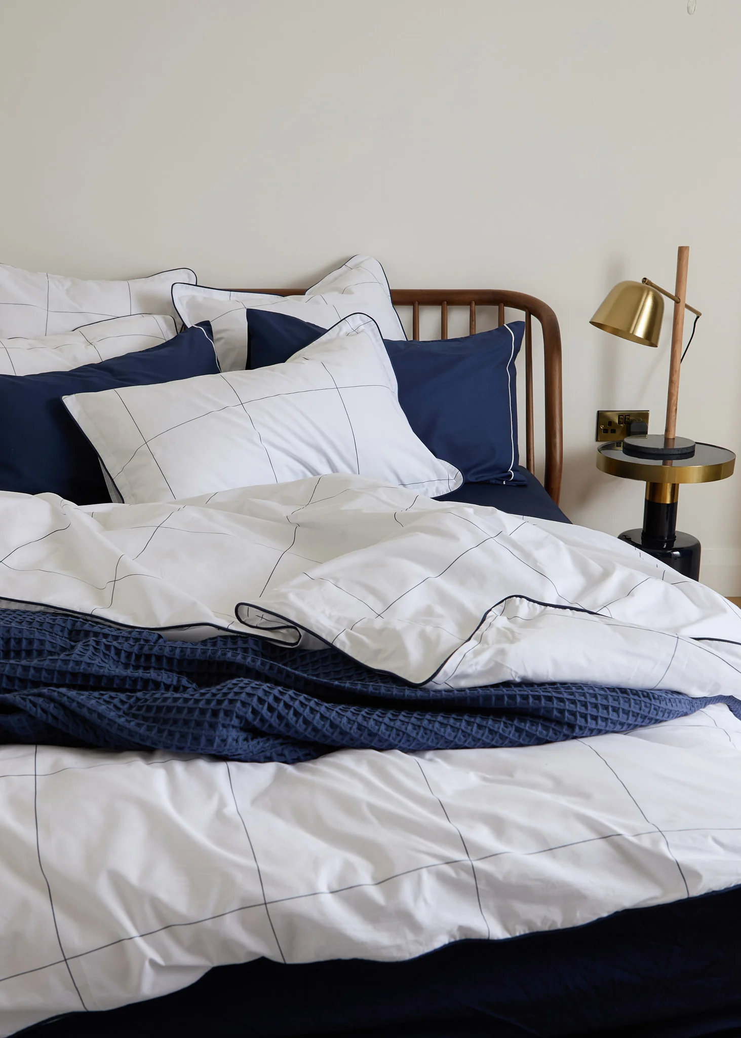 Foxford Navy Windowpane Oxford Pillowcase - Image 3