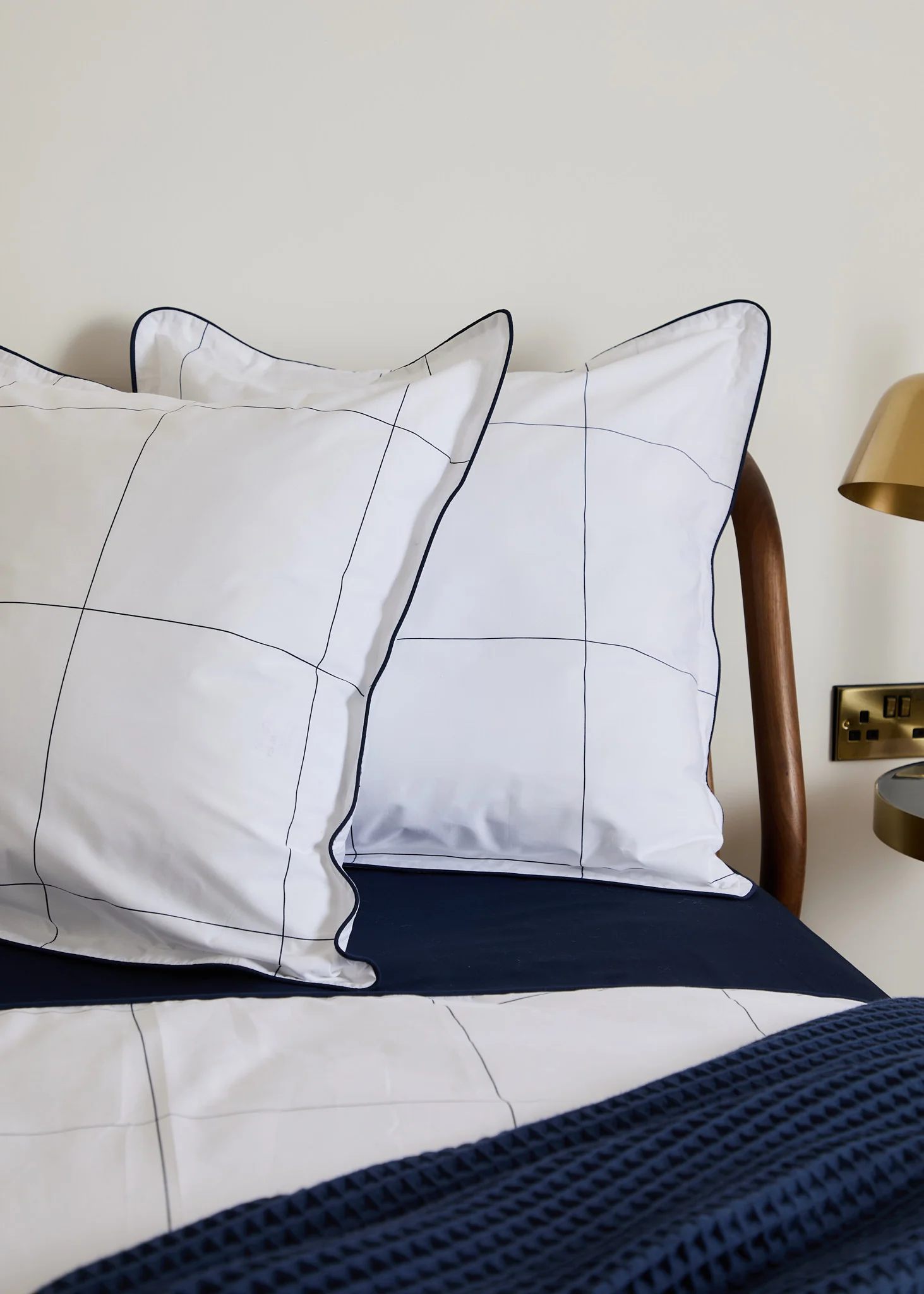 Foxford Navy Windowpane Oxford Square Pillowcase - Image 3