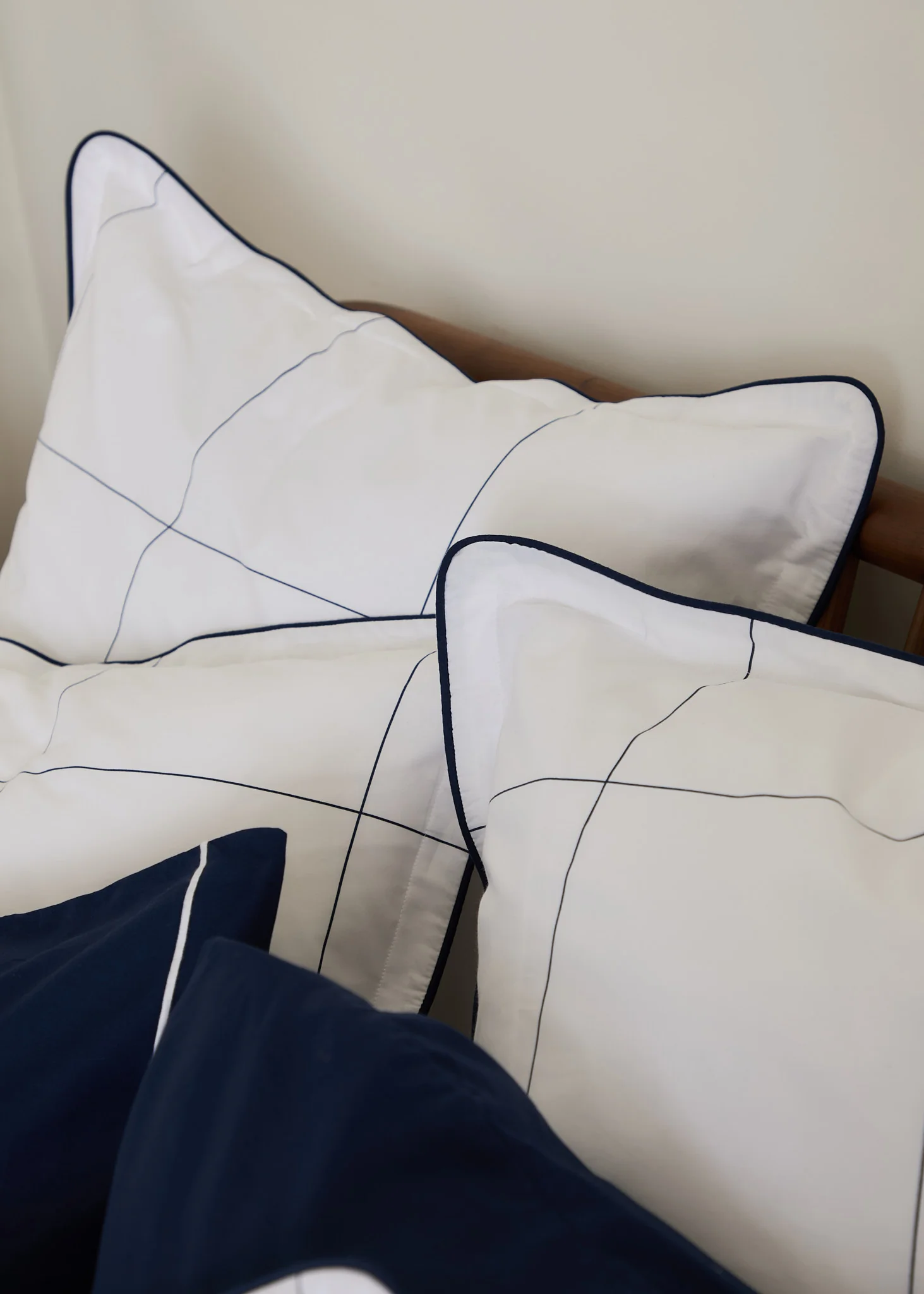 Foxford Navy Windowpane Oxford Square Pillowcase - Image 4