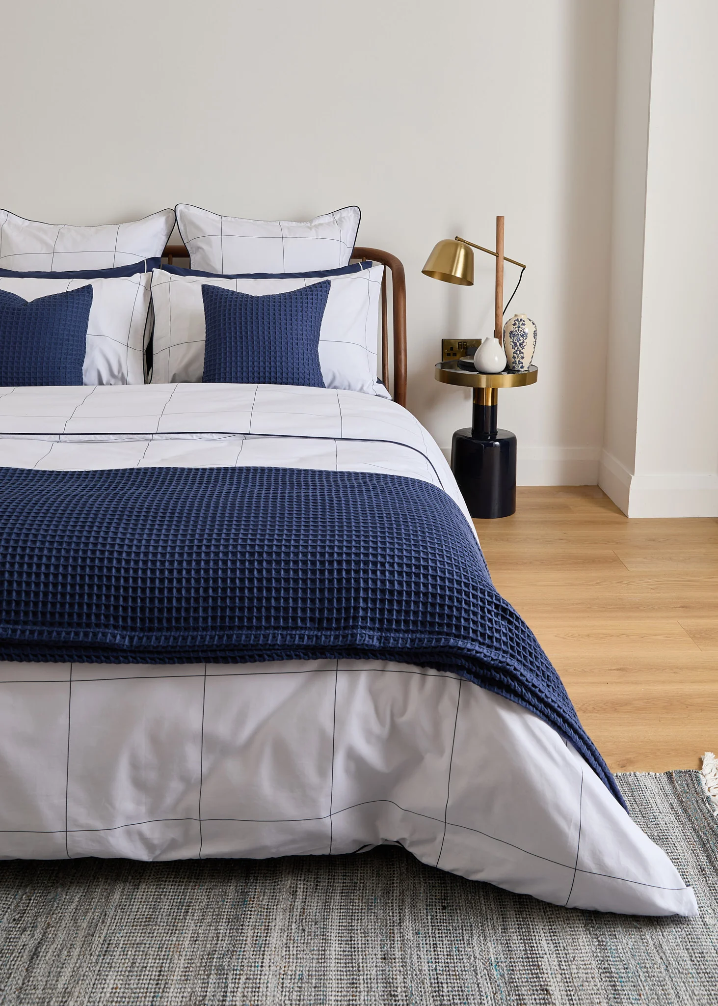 Foxford Navy Windowpane Oxford Square Pillowcase - Image 9