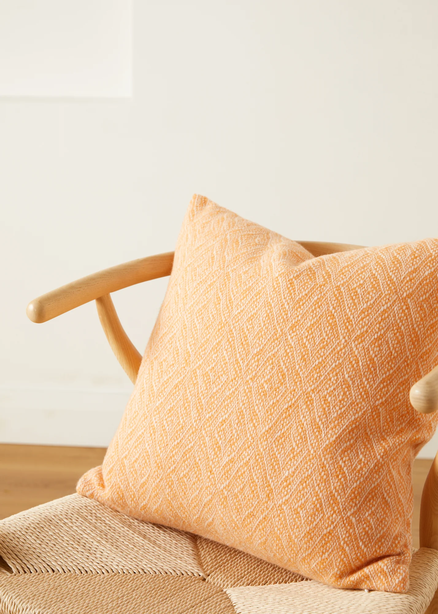 Foxford Orange and White Diamond Lambswool Cushion - Image 3