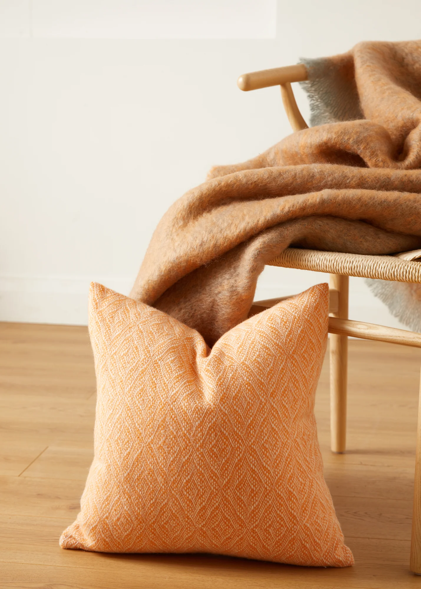 Foxford Orange and White Diamond Lambswool Cushion - Image 5