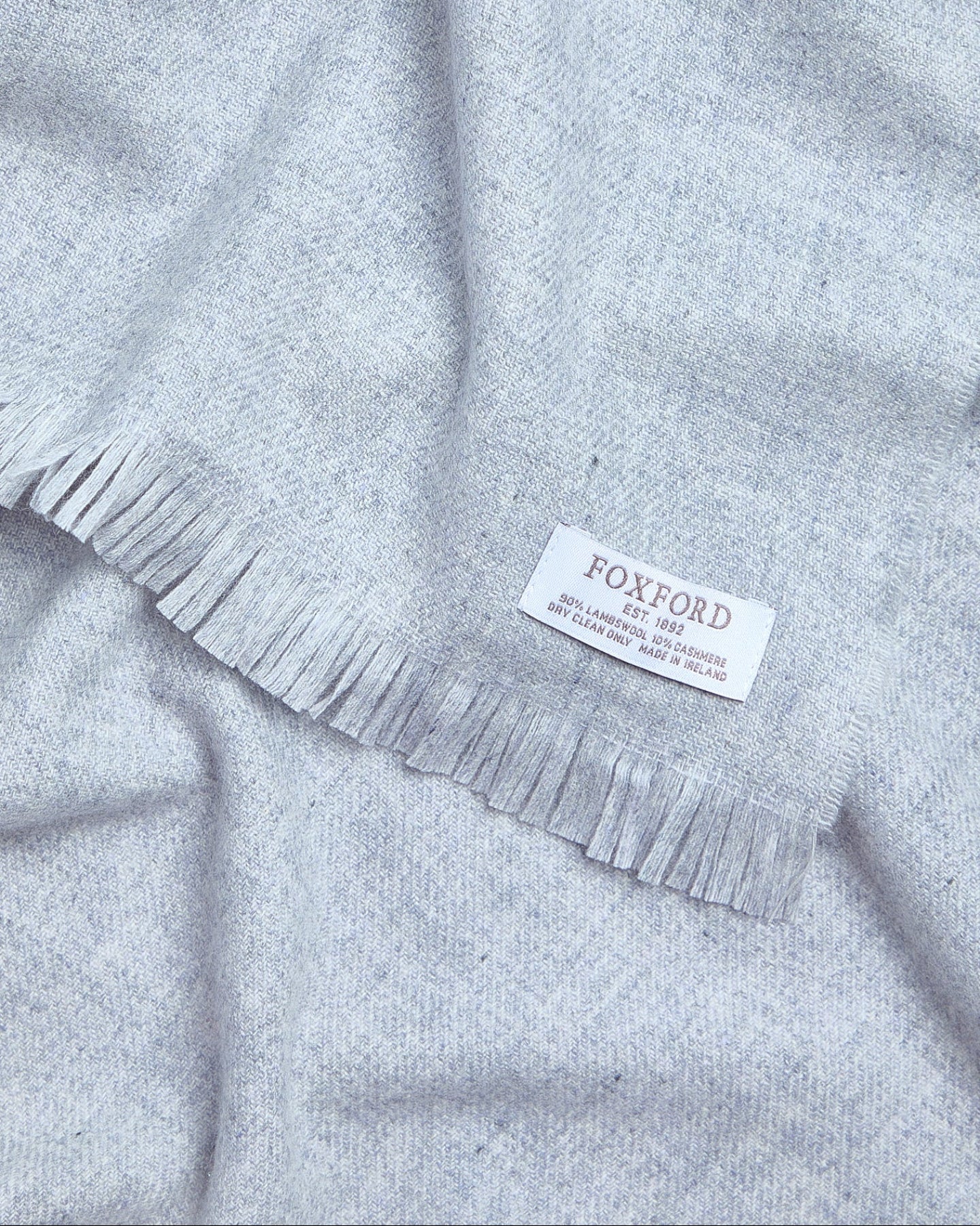 Foxford Pearl Grey Fine Wool Cashmere Blend Scarf - Image 3