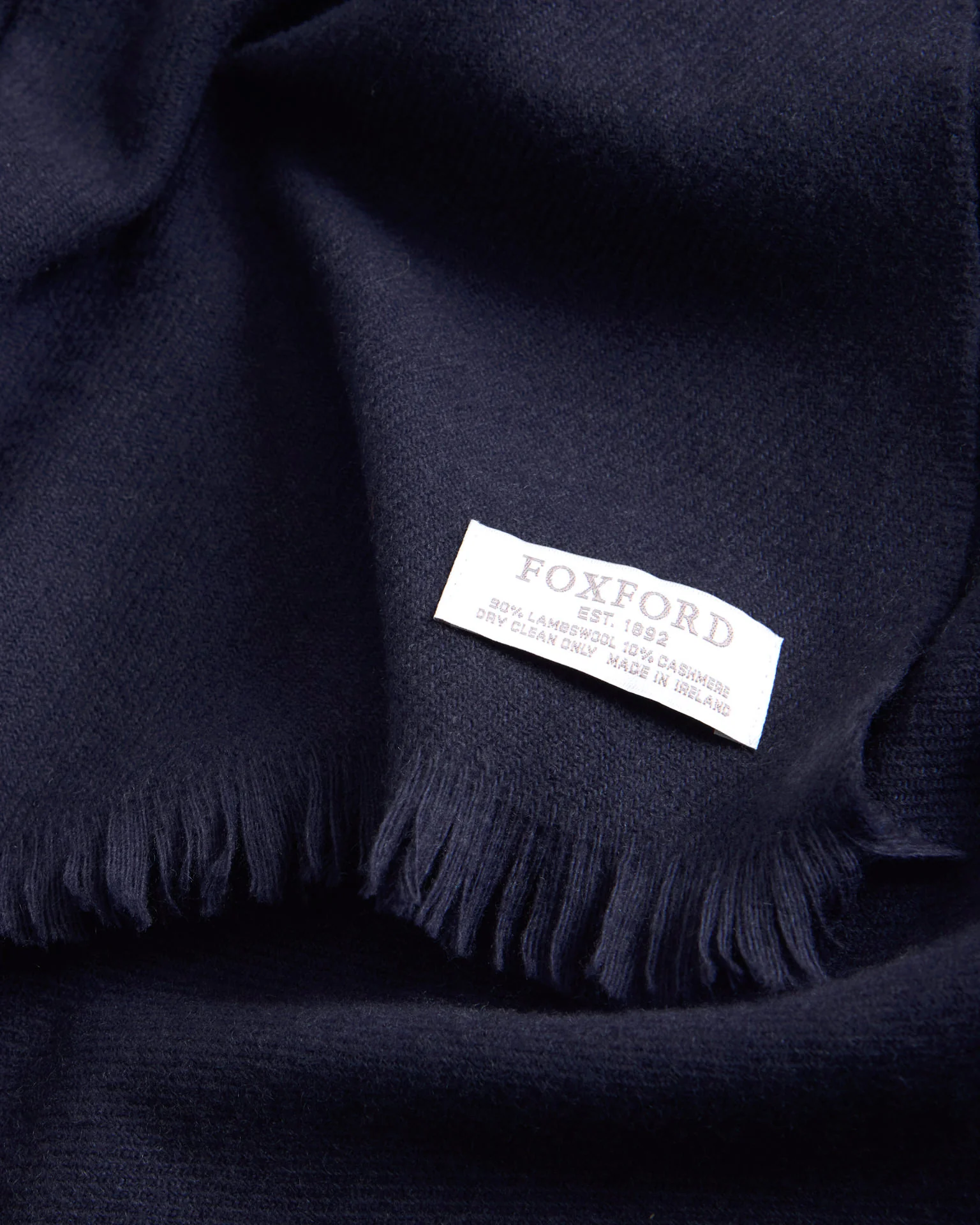 Foxford Solid Navy Fine Wool Cashmere Blend Scarf - Image 3